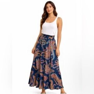 RAGA Navy Paisley Print Maxi Skirt
